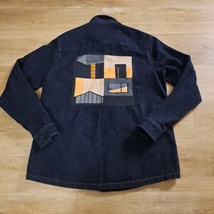 Zara Blue Denim Shirt Jacket Abstract Patchwork Men's Size Small